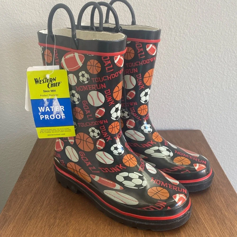 Western Chief Rain Boots NWT Multi Sport Football Soccer Kids Rain Size 1